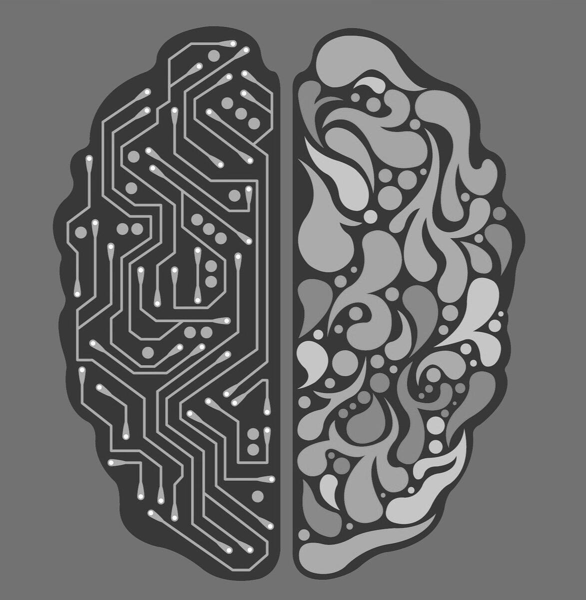Imagen de un cerebro (tipo conceptual o gráfico) Representación gráfica de un cerebro simbolizando inteligencia artificial y bienestar emocional